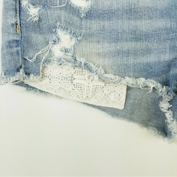 American Eagle 2 Stretch Distressed Raw Hem Lace Pocket Blue Women's Shorts - Picture 10 of 11